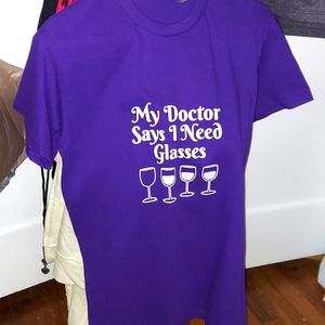 Medium 100% cotton Purple Tshirt my doctor says I need glasses brand new